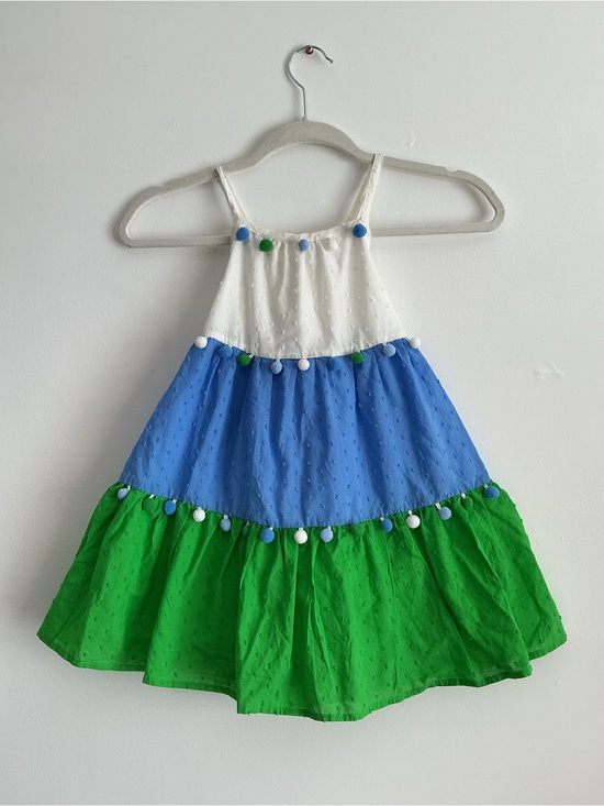 Tommy Bahama Other - Tommy Bahama White, Blue & Green Pom Pom Tiered Sundress